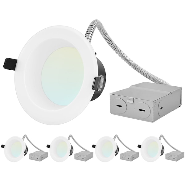 Luxrite 4 Inch Commercial LED Recessed Downlight 4CCT 3000K-5000K 7/9/12W Up to 1000LM Dimmable ETL, 4PK LR23947-4PK - main